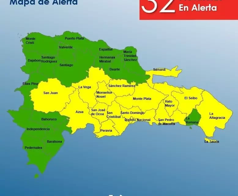 COE eleva a 16 las provincias en alerta amarilla; mantiene 16 en verde por vaguada