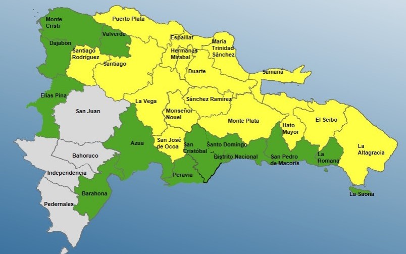 COE mantiene 16 provincias alerta amarilla y 12 en verde por lluvias