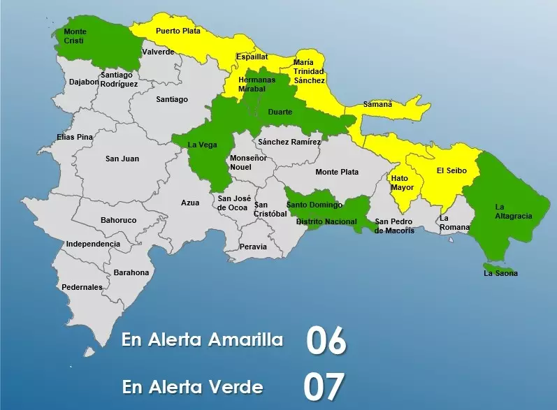 Seis provincias en alerta amarilla y otras siete en alerta verde