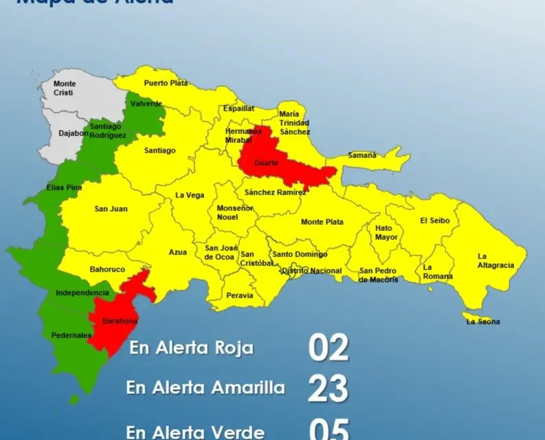 COE aumenta 2 provincias a alerta roja y 23 a amarilla; disminuye 5 a verde