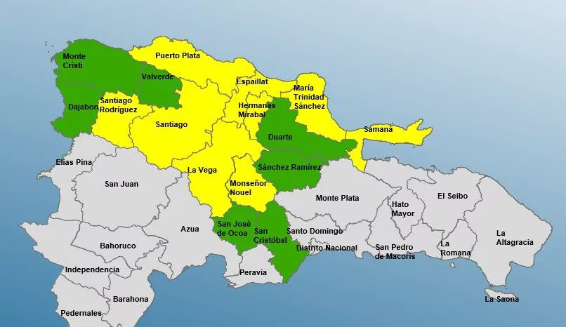 COE mantiene nueve provincias en alerta amarilla y siete en verde por vaguada