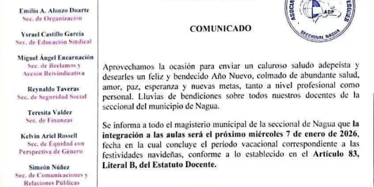 ADP Nagua fija retorno a clases para el 7 de enero y difiere de calendario oficial de la regional 14 y MINERD